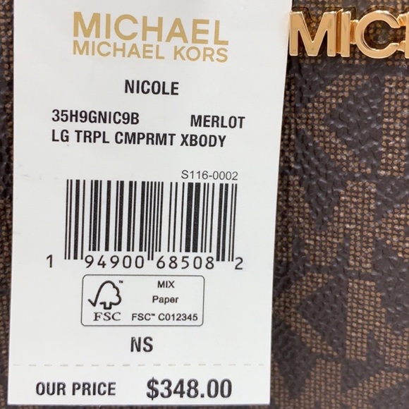 Michael Kors Nicole Lg Triple Compartment Crossbody Merlot - Picture 8 of 11